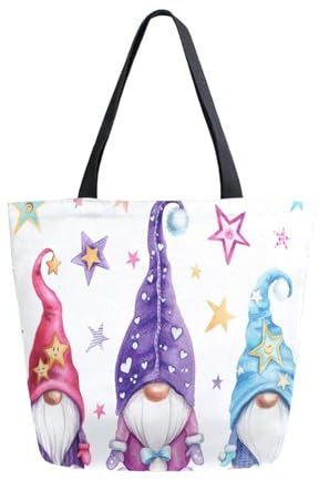 Einkaufstaschen Weihnachtszwerge Mit Sternen Strandtasche Faltbare Canvas Tasche Hochwertige Tote Bag Für Mädchen Reise Einkaufen 40X50cm