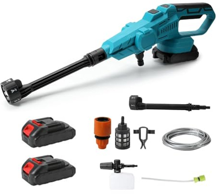 Akku Hochdruckreiniger, 80 BAR für Makita 18V Akku Tragbarer Hochdruckreiniger mit 6-IN-1 Düse, Bürstenloser Motor,380L/H(6.3L/min),für Auto, Terrasse, Rasen (Mit 2 Batterie)