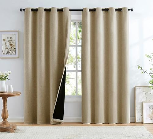 Treatmentex Cortinas Opacas con Ojales Marrón Claro para Salon,135 x 260 cm | Cortinas Dormitorio Anti Luz de Lino Lisas, Cortinas Termicas Aislantes Frio y Calor, 2 Piezas