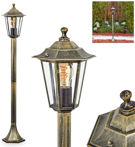 Außenwegeleuchte Loria, Wegeleuchte aus Metall/Glas in Gold-Braun/Klar, Außenleuchte in antikem Look, Höhe 99 cm, Gartenlampe, Gartenbeleuchtung IP44, 1 x E27, ohne Leuchtmittel