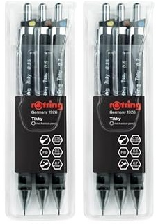 rOtring Tikky Druckbleistift, 0,35 mm, 0,5 mm und 0,7 mm, HB-Mine, schwarzer Schaft, 3-teiliges Set x 2
