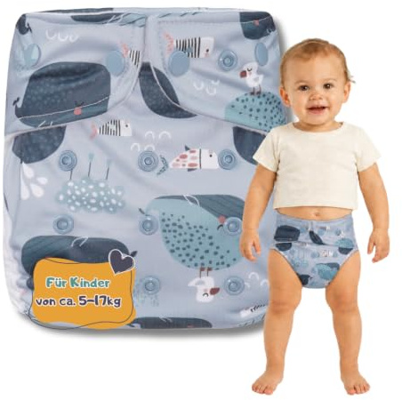 Lumina Überhose One-Size, Komfortable Soffwindel für Kinder von 5–17 kg | Windelhöschen mit Druckknöpfen für flexible Größenanpassung, weiche Windelhose mit Minky Beinbündchen, Whale