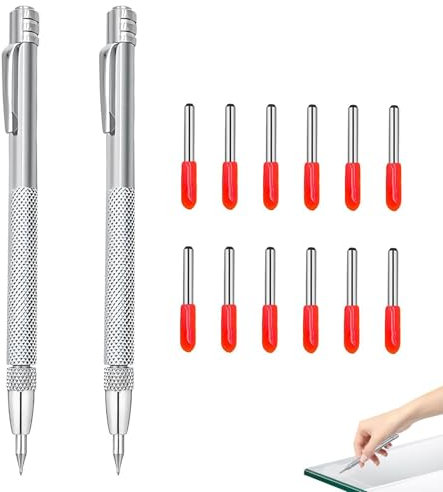 2 PCS Tungsten Carbide Tip Scriber with Magnetic，Metal Scribe Pen Tool with 12 Replacement Marking Tips, Etching Engraving Pen Scribe Tool Etching Pen With Clip for Glass, Ceramics, Metal Sheet