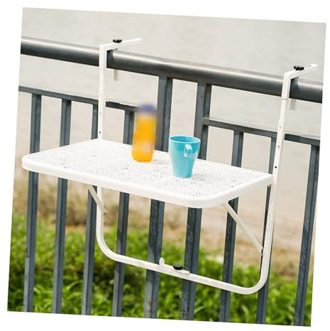 Hängetisch für Balkongeländer, Balkon-Stehtisch für Geländer mit 3 höhenverstellbaren Gartenpflanzenmöbeln für den Außenbereich, 60 x 40 cm, klappbarer Esstisch zum Aufhängen (weiß)