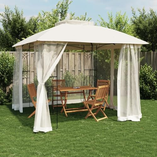 Somanki Pavillon mit Doppeldach & Netzwänden Creme 2,94x2,94 m Stahl, Faltpavillon, Pergola, Partyzelt, Standmarkise, Sonnenzelt, Garten Pavillion, Grillpavillon - 368454