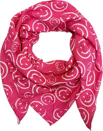 Jeamis XL Dreieck Strickschal Smiley Frühling Schal 100% Baumwolle Made in Italy Fashion Tuch Dreieckschal Smile Stola Herbst Frühling Tuch (Schockingpink)