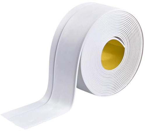 Joint Salle de Bain Blanc 50 x 20 mm 5 m Plinthe Souple Autocollante | PVC, Anti-moisissure, Calfeutrage, Étanche pour Baignoire, Salle de Bain, Cuisine