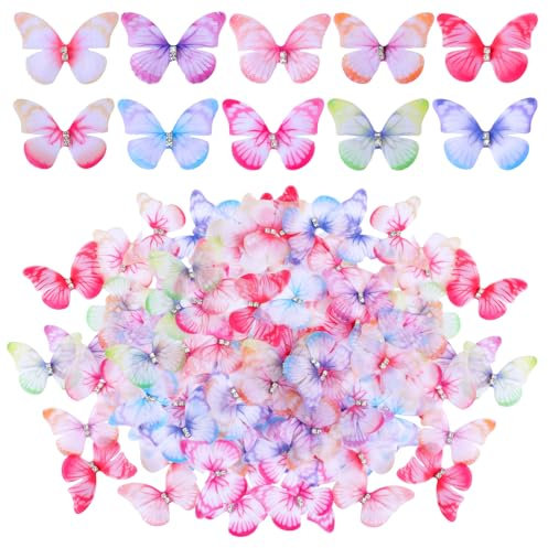 JJUNW 60 Stücke 3D Durchscheinender Chiffon Schmetterling, 3D Schmetterlinge Deko Ornament für DIY Dekoration Scrapbooking Gepäck Wand und Fenster Haarspange Dekoration(Stil A)