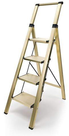 Aluminium 4 Step Ladder Folding Stool-330lb Capacity Ladders with Anti-Slip Wide Pedal Portable Kids/Adults, Lightweight Ladder, Portable Multi-use Scene for Home/Kitchen/Office/Garden/Yard