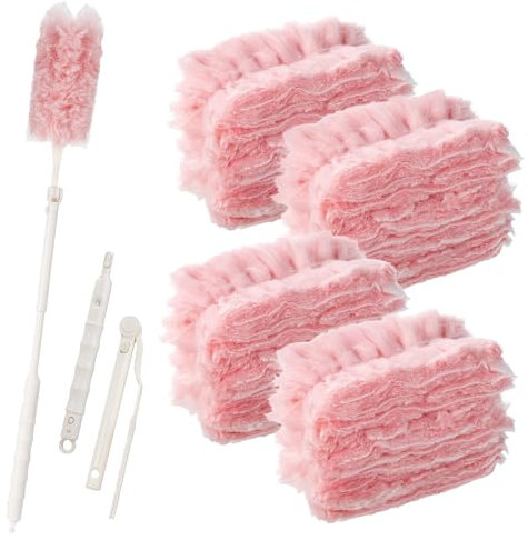 46 Stück für Swiffer 360° Staubmagnet Nachfüllpack,Mit 1 Einziehbarer Griff, Beidseitig Staubwedel für Swiffer Duster Tücher,für Eine Breite Palette Von Reinigungsaufgaben im Alltag zu Hause (Rosa)