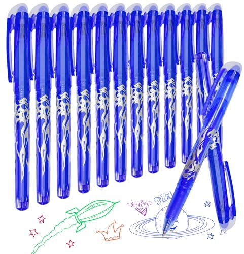 Erasable ballpoint pen, 12 blue erasable eraser pens, 0.5 mm refillable erasable pen, erasable rollerball pen, erasable gel pen, friction pen, gel pen set (12 blue pens)