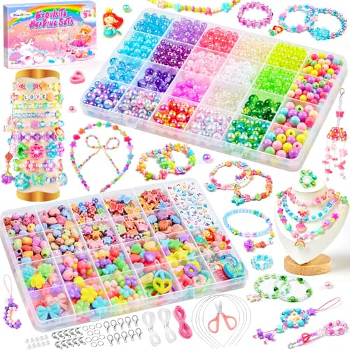 DazzBoom Armbänder Selber Machen, 2 Boxen Schmuck Basteln Mädchen, DIY Armbänder Selber Machen Craft Set, Bunte Perlen zum auffädeln Geschenke Mädchen 5 7 9 10 Jahre