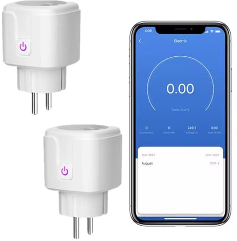 Enchufes conectados WiFi 20A-Smart Plug Contador de Energía,Compatible con Alexa, Google Home, Tuya,Seguimiento del Consumo de Energía y Protección Sobretensión,Control de la App Smart Life-240V