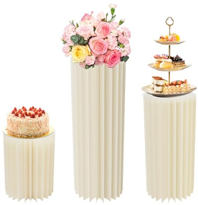 Xingfx Set med 3 blomstativ av papp, runt vitt med PVC-plattor, 3 höjder (60/80/100 cm), bröllopsdekoration pelare, vikbar och återanvändbar, blompelare för födelsedag, evenemang och fotobakgrund