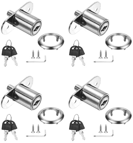 PATIKIL Drawer Desk Push Plunger Lock, 4Pcs 7/8 Cylinder Diameter 1-7/16 Cylinder Length Zinc Alloy Sliding Cabinet Locks with Cross Screwdriver Keyed Alike for Wardrobe Drawers