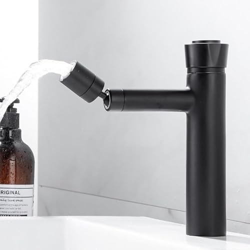 Bathroom Basin Faucet 360 Rotation Thermostat Water Tap Chrome/Black Press Switch Constant Temperature Bathroom Mixer Faucet(Style 2 Black)