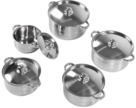 SIXRUN Juego de Utensilios de Cocina de Acero Inoxidable de 5 Piezas, Olla para Sopa con 2 Asas para Cocinar, Compatible con Cocina de Inducción con Estufa de Gas, Diseño Resistente a