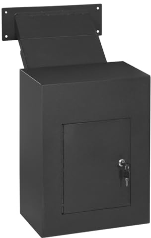 OUKIDR Through The Wall Drop Box, Heavy Duty Through Wall Mailbox with Lock & 3.9-7.9 Adjustable Chute, Rainproof Security Key Drop Box for Mail, Checks, Letters, Black
