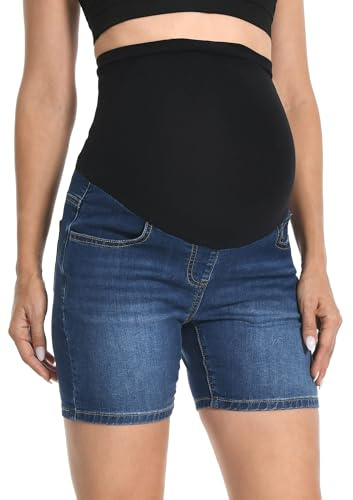 Gowjog Short Grossesse Femme Jean Taille Haute Bleu Foncé L
