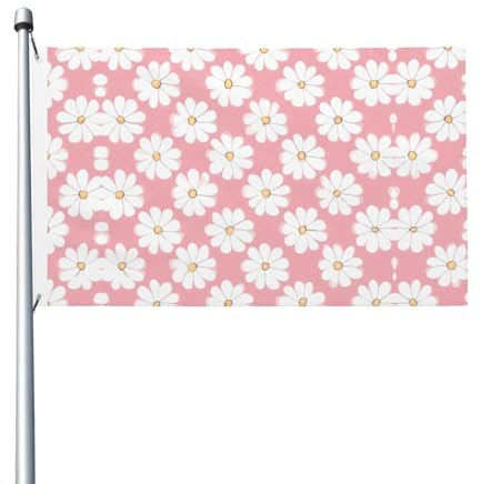 Gráfico de textura de crisantemo blanco impreso bandera de doble cara de 3 x 5 pies, ligera y no destiñe con ojales. Ideal para fiestas al aire libre y jardines.