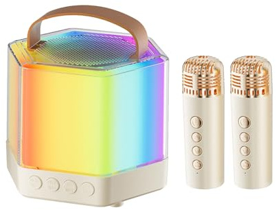 Macchina di Karaoke,Macchina di Karaoke per Adulti, Microfono e | Altoparlante portatili per Esterni, Altoparlante dei microfoni senza fili di illuminazione 2 di RGB per l'atmosfera