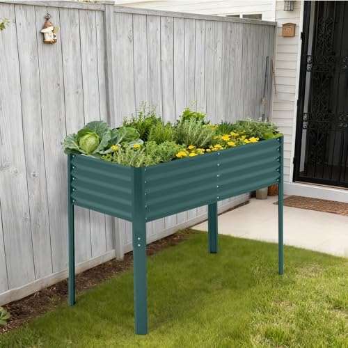 Hochbeet Metall 120x60x90cm, Rechteckiges Pflanzbeet Kräuterbeet Blumenkasten Für Terrasse Garten Balkon, Rostfreies Gemüsebeet Für Kräuter Blumen, Robuster Gartenbeet Set, Einfacher Aufbau, Grün