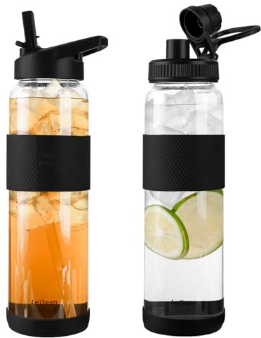 LETREEN Gourde en Verre 1 Litre avec Paille, 1 Pièces