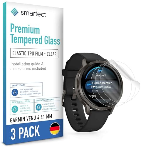 smartect TPU Skärmskydd 3 Stycken för Garmin Venu 4 41 mm | Screen Protector Anti-Repor, Skyddsfilm Ultra-transparent, Bubbelfri, Anti-Fingeravtryck, Skalvänlig