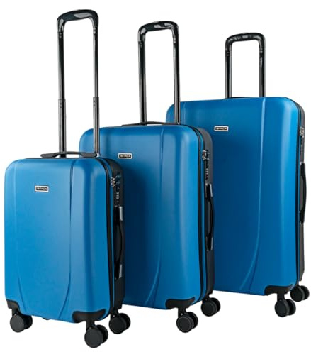 ITACA Set valigie, Offerte Valigia Grande Rigida, Valigia Media Rigida e Bagaglio a Mano Set di Valigie Tiber, Blu/Antracite, S + M + L