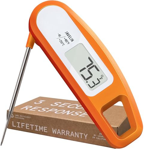 Lavatools PT12 Javelin Ultra Fast Digital Instant Read Meat Thermometer for Grill and Cooking, 2.75 Probe, Compact Foldable Design, Large Display, Splash Resistant – Tangerine