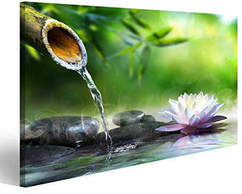 islandburner Bild Bilder auf Leinwand Zen-Garten mit Massagesteinen und Seerose Wandbild Poster Leinwandbild TZX