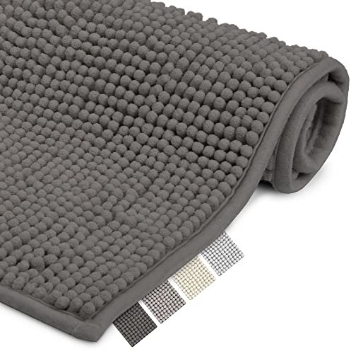 Beautissu Badematte rutschfest 70x120 cm Chenille Badezimmerteppich Groß Flauschig Badteppich rutschfest waschbar Badvorleger Bad Teppich Badezimmer Duschvorleger Badematte Anthrazit – BeauMare WR