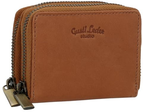 Gusti Leder Portemonnaie - Dillon Geldbörse aus echtem Leder in Braun für Damen & Herren, Kompakte Kartenhülle, Kartenhalter & Münzfach mit Reißverschluss