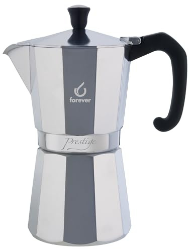 FOREVER Miss Moka Prestige 9 Tazze | Caffettiera Moka in Alluminio | Macchinetta Tradizionale per Casa, Campeggio e Outdoor | Con Guarnizione in Silicone Igienica ad Alta Resistenza