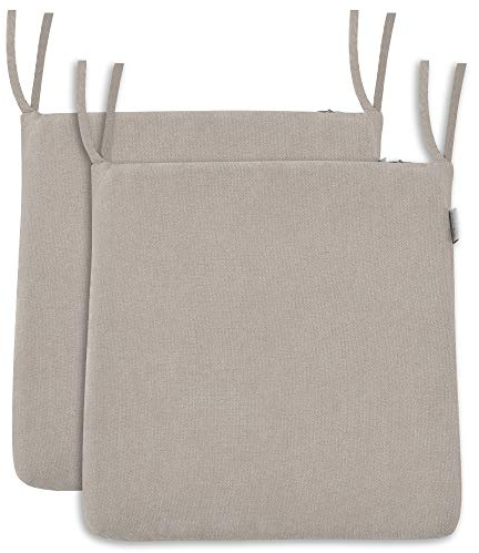 BALCONY & FALCON 2er Set Stuhlkissen in Beige mit Bindebänder: 38–42 cm große, trapezförmige Sitzkissen, Sitzpolster und Auflage in Miniatur-Flaumoptik für den Einsatz auf Stühlen Indoor und Outdoor
