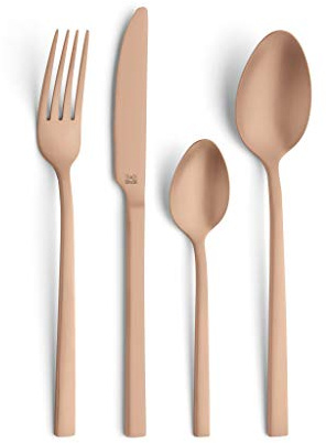 B&R PANO PVD Besteck Set, Kupfer, 16-teilig, Für 4 Personen, Besteck Kupfer, Besteck Matt, 18/0 Edelstahl Rostfrei, Messer aus 13/0 Klingenstahl, Spülmaschinenfest | Hochwertiges 16-teiliges Besteck-Set aus 18/0 Edelstahl und 13/0 Klingenstahl, rostfrei, für 4 Personen