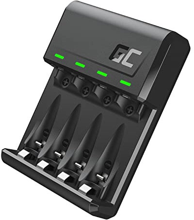 Cargador de batería Green Cell VitalCharger Ni-MH AA R6 Mignon y AAA R03 con Puertos Micro USB y USB-C, Sistema de Carga de 4 Canales, señalización LED.