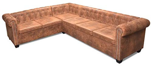 Tidyard Chesterfield Sofa 6-Sitzer L-Form Ledersofa Loungesofa Couchsofa Sofagarnitur Vintagebürosofa Polstermöbel Stilsofa Couchgarnitur Polstersofa Kunstleder Braun 260 x 205 x 73 cm