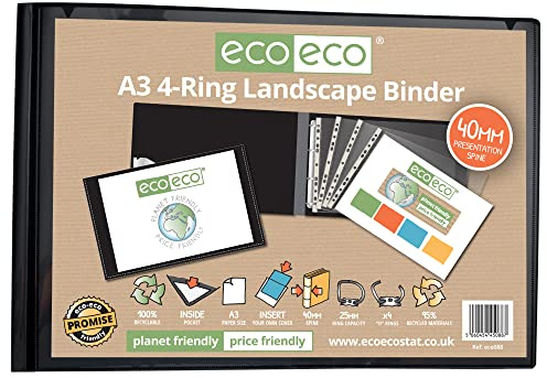 Eco Eco Classeur à anneaux paysage 4D 95% recyclé A3 : la solution écologique ultime pour organiser des œuvres d'art fabriquées avec soin pour une créativité durable