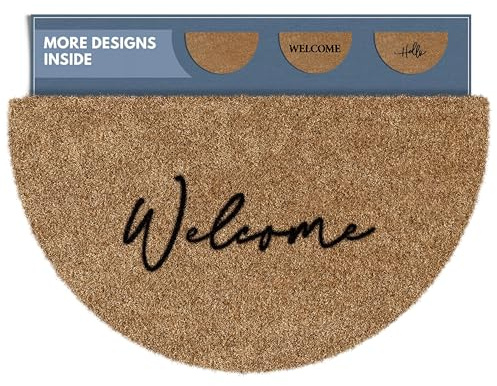 Barnyard Designs Half Moon Welcome Mat for Front Door and Outdoor Entrance, Large Door Mat Indoor Entrance and Outside Doormat, 30x17, Brown (Welcome)