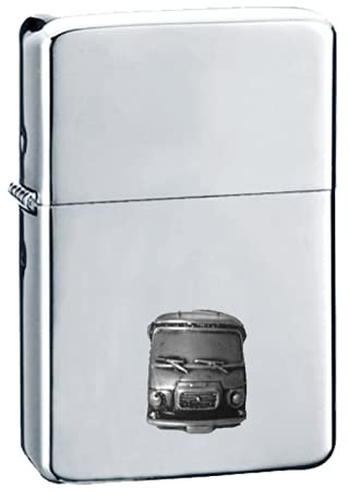 Klassisches französisches Auto J7 Van Front ref177 Zinn-Effekt Design auf einem Flip-Top-Benzinfeuerzeug, winddicht, Silber nachfüllbar