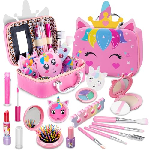Kids Makeup Kit for Girl - Princess Toys Real Washable Make Up Set with Unicorn Bag - Play Makeup Beauty Cosmetic Toys for Ages 3 4 5 6 7 8 9 10 11 12 Year Old Toddler Kids Christmas Birthday Gifts