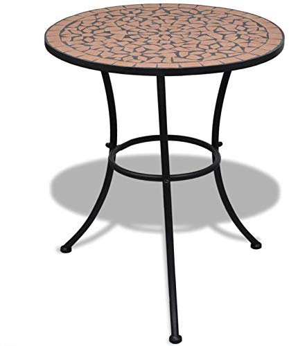 Susany Bistrobord, mosaikbord, trädgårdsbord, bistrobord, balkongbord med järnram, terrakotta, rund, 60 x 70 cm (Ø x H)