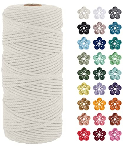LEREATI Corda Macrame 3mm x 100m, Filo Macrame 3mm Cordoncino Cotone Naturale, 4 Fili Spago Colorato Cordino per Borse Uncinetto, Decorazioni Fai da Te, Arazzo da Parete, Cestini (Naturale)