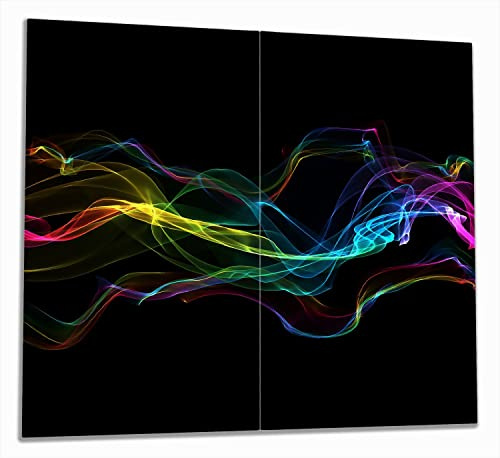 Wallario Herdabdeckplatte/Spritzschutz aus Glas, 2-teilig, 60x52cm, für Ceran- und Induktionsherde, Bunter Rauch vor schwarzem Hintergrund