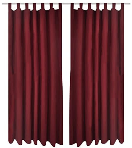WIFESE 2 Stück Vorhänge Gardienen aus Satin 140x225 cm Fertiggardine Vorhang Blickdicht Gardine Curtains Blickdichte Vorhänge mit Ösen Vorhänge Wohnzimmer Vorhang Dunkelrot Polyester