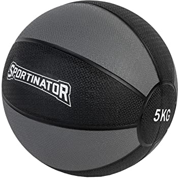 SPORTINATOR® Training's Medizinball in grau/schwarz, mit Gewichtsangabe auf dem Ball, ideal für das Kraft- und Konditionstraining. Größe 1 bis 10, Gewicht von 1 kg bis 10 kg