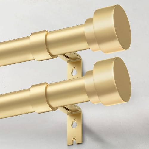 IFELS 2 Pack Heavy Duty Curtain Rods for Windows 28 to 48 Inch, 1 Inch Gold Adjustable Curtain Rod Set with Easy Installation and Modern Design (A1,Gold,30-60,2Pack)