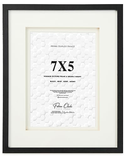 Fabian Clarke London® Black Wooden Picture Photo Frame with Off White Double Mount to Hang Portrait or Landscape (7x5)