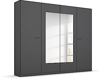 Rauch Möbel Florenz, Kleiderschrank, Farbe Grau metallic, Breite 226 cm | Schrank, 4-türig, mit Spiegel, für Schlafzimmer, Gästezimmer, Kinderzimmer, Garderobe, Flur